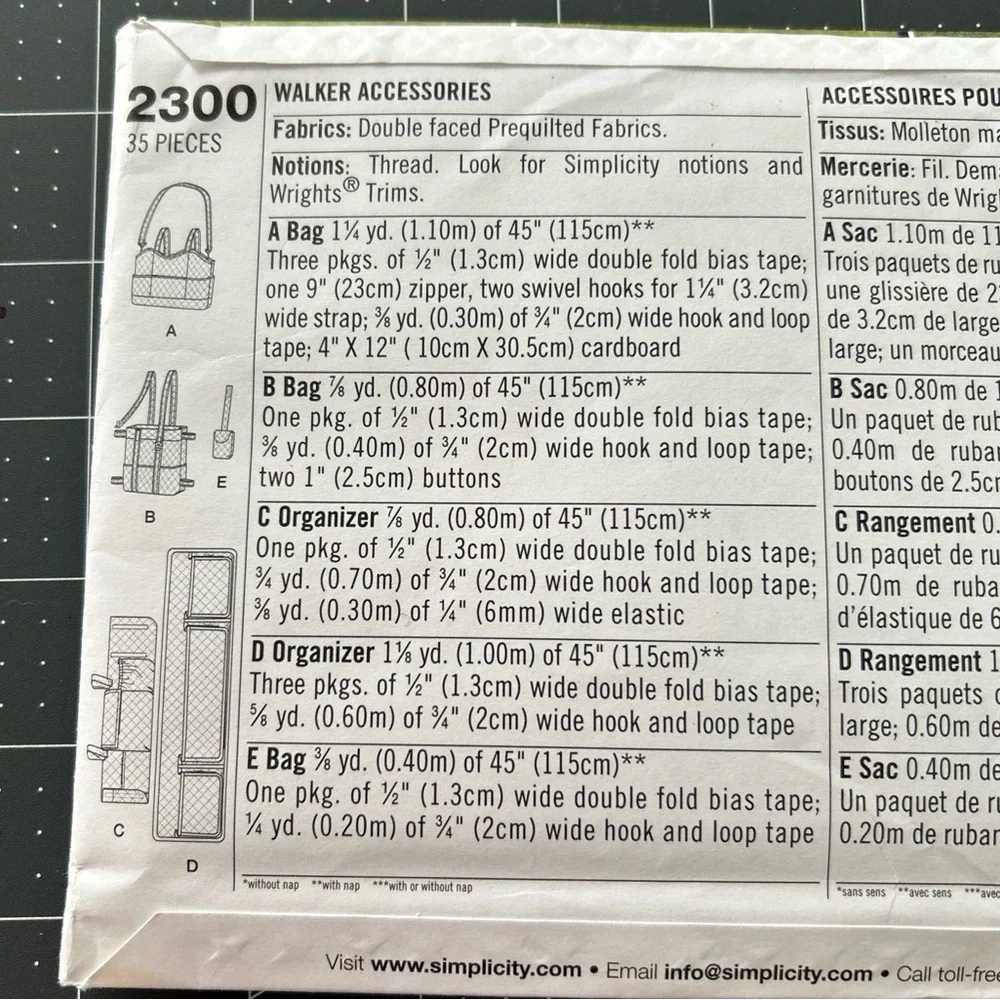 SIMPLICITY UNCUT Sewing Pattern 2300  Walker Caddy Storage Bags Organizer - Picture 4 of 6